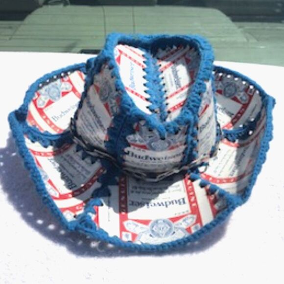 Budweiser . Aluminum Beer Cans Handmade Hat . Custom Hand Made by My Aunt